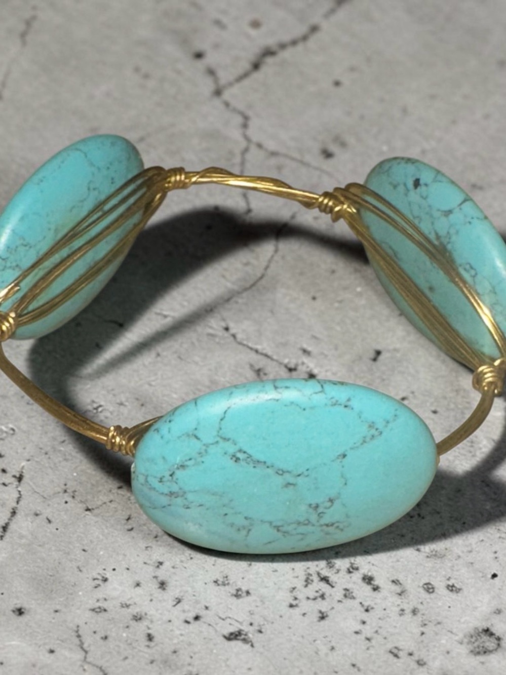 Turquoise Stone Gold Wire Wrapped Bracelet